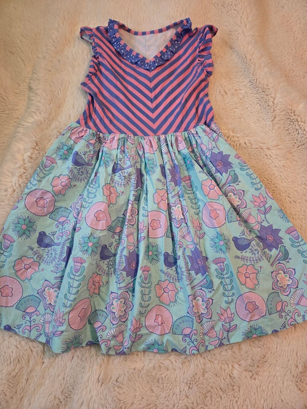 Eleanor Rose Chevron and mixed-print whimsical Floral Garden twirl dress 14-16